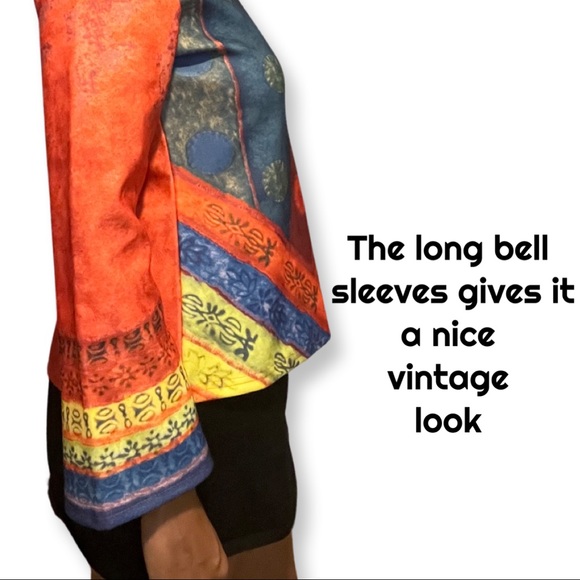 NWOT MISSLOOK Abstract Shapes Art Color Print W/ Long Bell Sleeves Tunic Size L - Picture 6 of 10